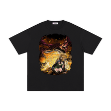 burned graphic t shirt model wearing